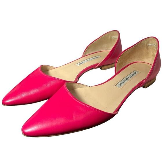 Manolo Blahnik Pink Leather D’Orsay Flats - Size 38 - Picture 1 of 3